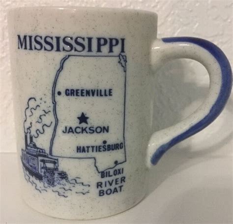Vintage Embossed Coffee Cup Mississippi Biloxi River Boat Ceramic 8oz