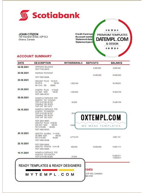 Canada Scotiabank Bank Statement Template In Word And Pdf