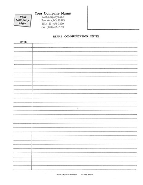 Rehab Communication Notes Item 5912 Nursing Home Forms