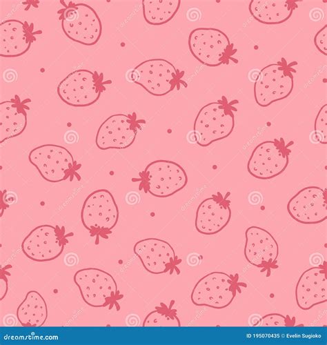 Vector Cute Pink Strawberries Outline Doddle Pattern Stock Vector