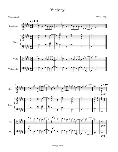 Victory Sheet Music For Piano Viola Cello Xylophone Piano Quartet