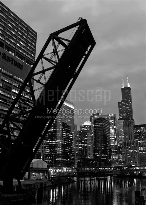The Chicago Skyline From The Kinzie Street Bridge Black And White Pictures
