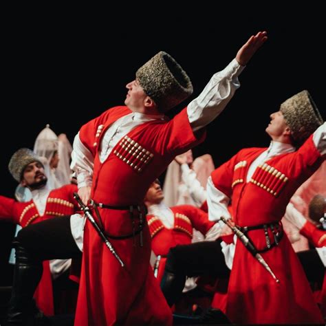 Circassian Dancers Wearing Red Cherkeska National Dress Of The