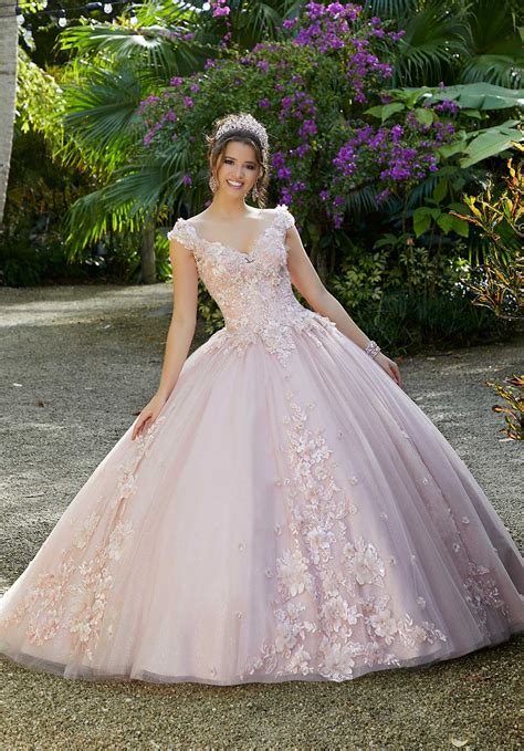 beaded floral sparkling tulle quinceañera dress morilee quinceanera dresses pink