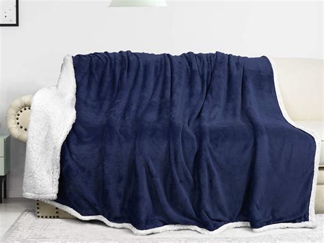 Catalonia Navy Blue Sherpa Fleece Blanket For Bed Super