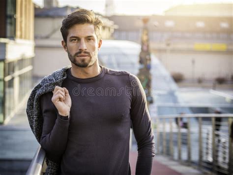 One Handsome Young Man In Modern City Setting Stock Photo Image Of