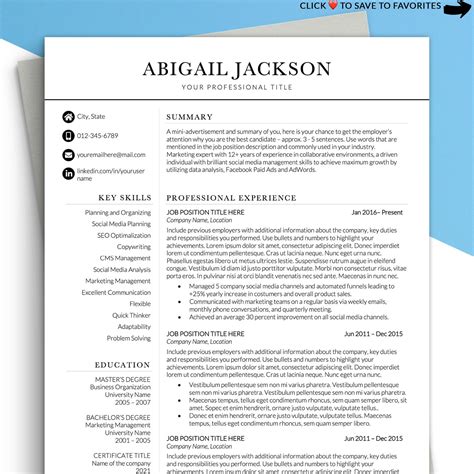 Two Column Resume Template Word Professional Resume Etsy