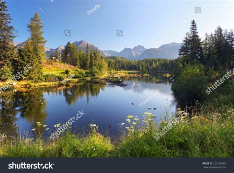 Nature Mountain Scene Beautiful Lake Slovakia Stock Photo