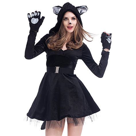 sexy women black cat costume girls kitty cat tutu dress with cat paws fingerless gloves adult