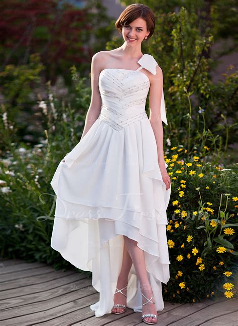 A Lineprincess One Shoulder Asymmetrical Chiffon Wedding Dress With Ruffle Beading Bows