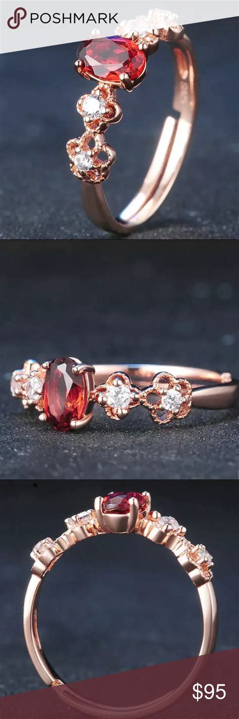 Red Garnet And Rose Gold Plat Ring 10990 Stainless Steel Wedding Bands Womens Jewelry Rings