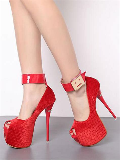 Women Sexy High Heels Red Suede Leather Peep Toe Stiletto Heel Sexy