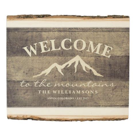 Welcome To The Mountains Rustic Personalized Name Wood Panel Zazzle