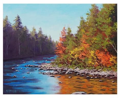 Autumn River Colors Landscape Oil Paintings