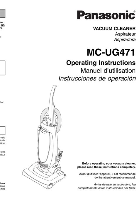 Panasonic Mc Ug471 Vacuum Cleaner Operating Instructions Manual