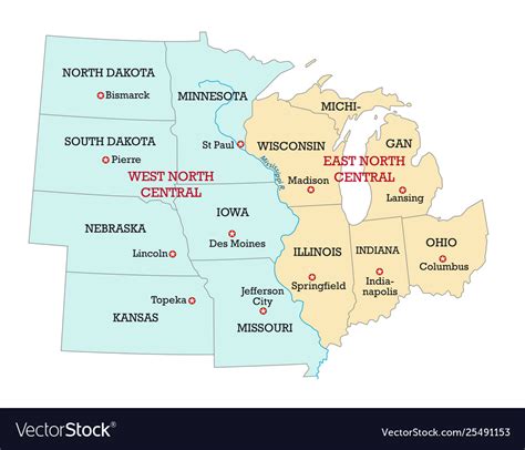 Map Midwest United States America Royalty Free Vector Image