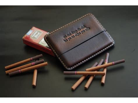 Monogrammed Cigarette Case Mens Cigarillo Pouch Brown Leather Cigar