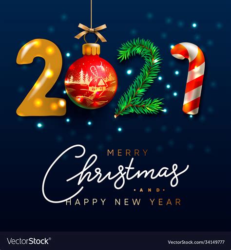 Merry Christmas And Happy New Year 2021 Greeting Vector Image