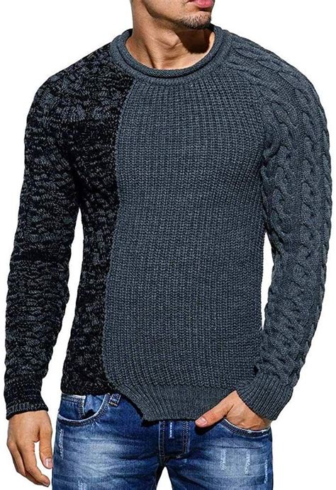 Enjoybuy Mens Ribbed Knit Pullover Sweater Twisted Color Block Casual