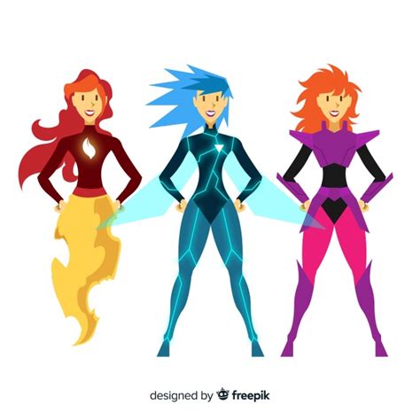 Collection Of Female Superhero Characters In Cartoon Style