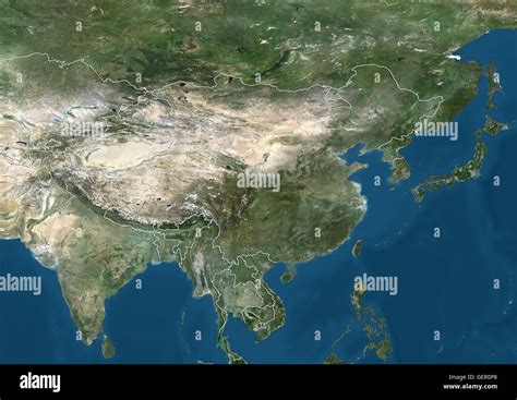 Satellite View Of East Asia And Indian Subcontinent With Country