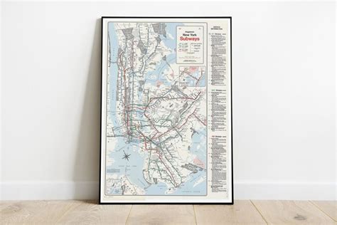 1974 Nyc Subways Map Vintage Map Of New York City Classic Historic