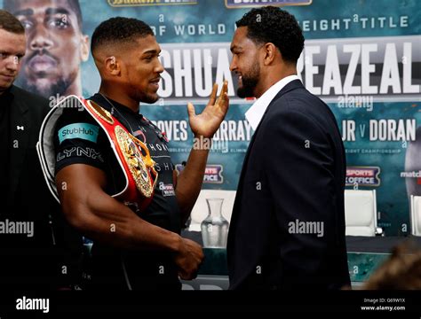 Anthony Joshua Left And Dominic Breazeale Go Head To Head During A Press Conference At Sky