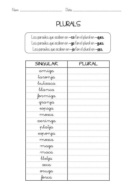 Plurals Clase De Matemáticas Ortografia Catalana Hojas De Trabajo