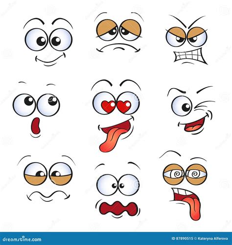 Cute Cartoon Faces With Different Emotions Emoticons Stock Vector