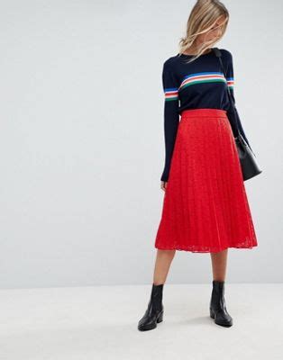 ASOS Pleated Lace Midi Skirt ASOS