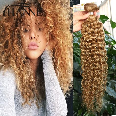 Honey Blonde Briziian Virgin Hair Kinky Curly 4 Bundles 27 Colored 12 26 Inch 100 Human Hair