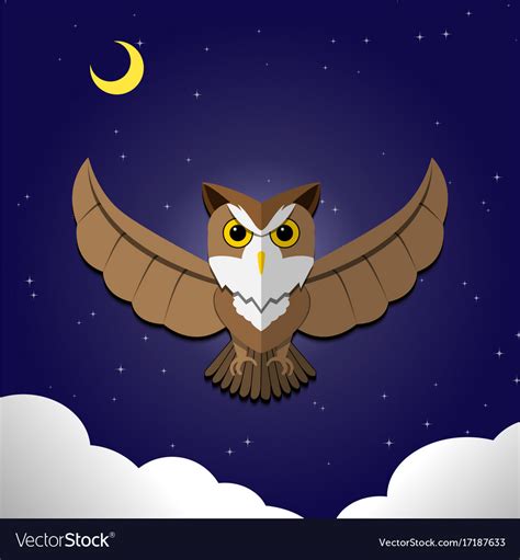 Flying Owl On Night Backgroundfront View Vector Image