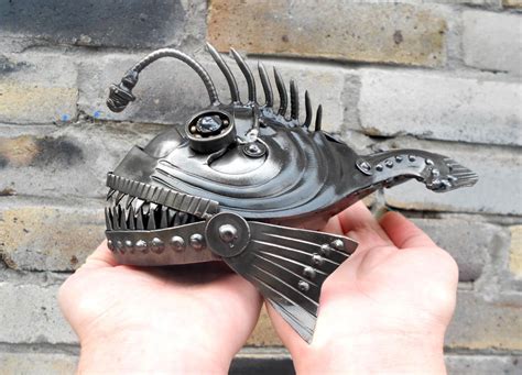 Metal Sculpture Angler Fish Steampunk Mechanical Fish Etsy