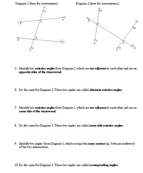 8 Transversal Angles Worksheet