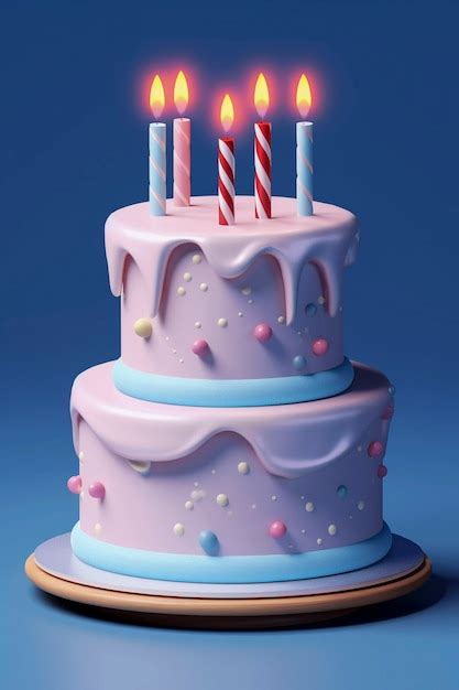 D Cake With Lit Candles On Top Ai Generated Image