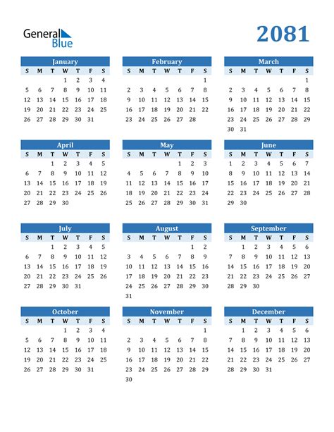 2081 Calendar Pdf Word Excel