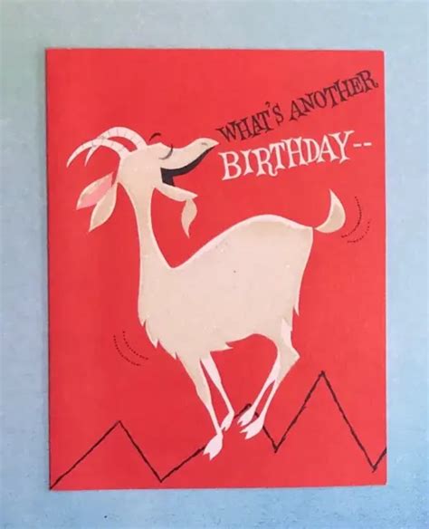 Vintage 1960s Birthday Greeting Card Mountain Goat Cute 60s Art Used