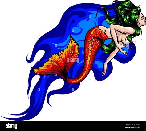 Bonitas Sirenas De Dibujos Animados Sirena Tema Del Mar Ilustración
