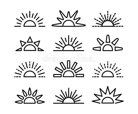 Sunrise And Sunset Symbol Collection Horizon Line Vector Icon Set