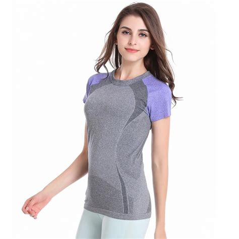 quick dry women short sleeve sports t shirt fitness yoga runnning athletic tee in yoga shirts