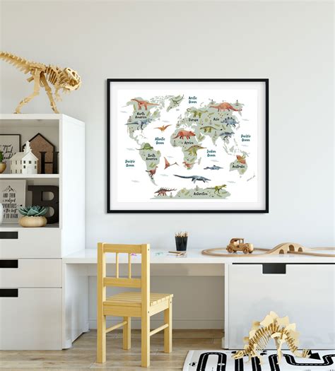 Dinosaur World Map Poster Dinosaur Wall Art Dinosaur Wall Etsy Canada