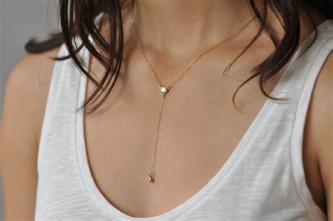 Dainty Y Necklace Gold Delicate Lariat Necklace Gold Simple Etsy