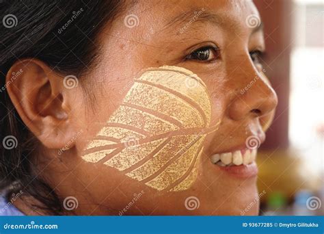 Burmese Woman With Traditional Thanaka Makeup Editorial Image Image