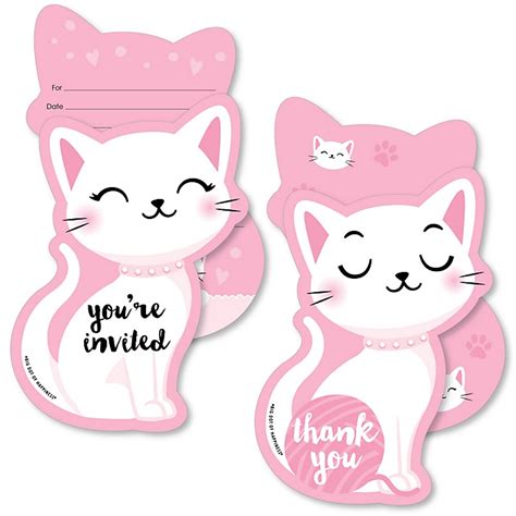 Purr Fect Kitty Cat 20 Shaped Fill In Invitations And 20 Shaped Thank