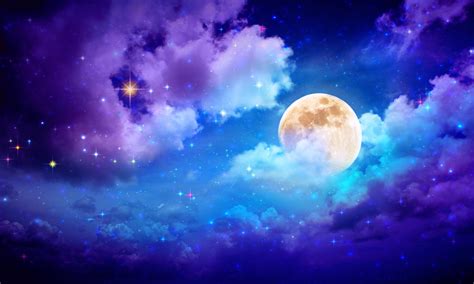 Full Moon With Stars At Dark Night Sky Luna Ciel