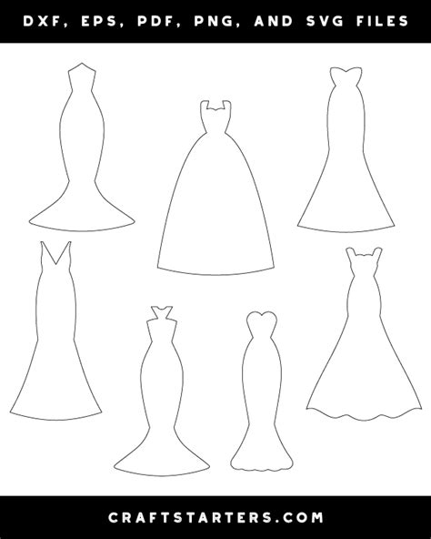 Wedding Dress Outline Patterns Dfx Eps Pdf Png And Svg Cut Files