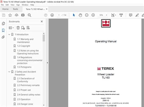 Terex Tl160 Wheel Loader Operating Manual Pdf Download Heydownloads