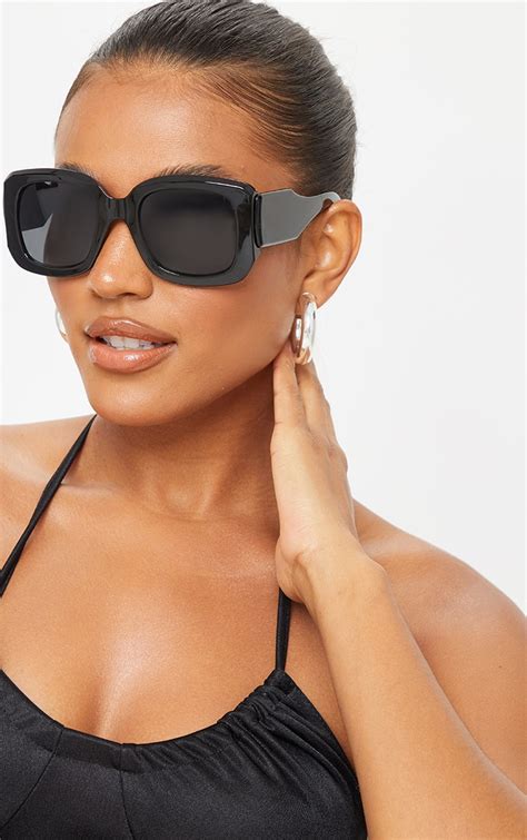 Black Oversized Chunky Square Frame Sunglasses Prettylittlething Aus