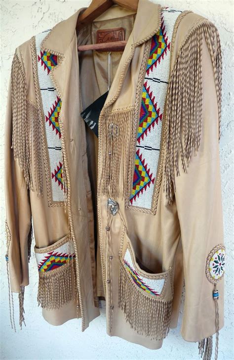 Mens Western Leather Jacket Native American Indian Beads Fringe New