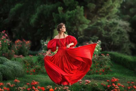 1920x1280 Braid Woman Brunette Model Girl Flower Red Dress Wallpaper Coolwallpapersme